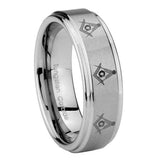 8mm Multiple Master Mason Step Edges Brushed Tungsten Men's Engagement Ring