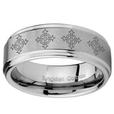 10mm Multiple Crosses Step Edges Brushed Tungsten Carbide Anniversary Ring