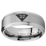 10mm Masonic 32 Triangle Design Freemason Step Edges Brushed Tungsten Carbide Mens Anniversary Ring