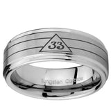 10mm Masonic 32 Duo Line Freemason Step Edges Brushed Tungsten Carbide Mens Anniversary Ring