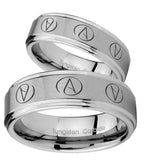 His Hers Atheist Design Step Edges Brushed Tungsten Ring Set