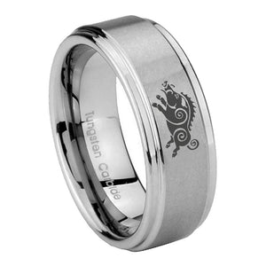 8mm Wild Boar Step Edges Brushed Tungsten Carbide Mens Anniversary Ring