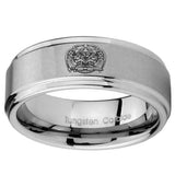 10mm Masonic 32 Degree Freemason Step Edges Brushed Tungsten Carbide Mens Anniversary Ring