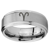 10mm Aries Zodiac Step Edges Brushed Tungsten Carbide Wedding Engraving Ring