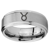 10mm Taurus Horoscope Step Edges Brushed Tungsten Carbide Mens Bands Ring