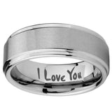10mm I Love You Step Edges Brushed Tungsten Carbide Custom Ring for Men