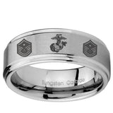 8mm Marine Chief Master Sergeant  Step Edges Brushed Tungsten Carbide Mens Bands Ring