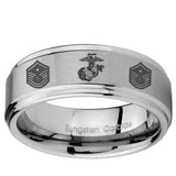 10mm Marine Chief Master Sergeant  Step Edges Brushed Tungsten Carbide Promise Ring