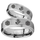 His Hers Marine Chief Master Sergeant  Step Edges Brushed Tungsten Men Ring Set