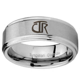 10mm CTR Step Edges Brushed Tungsten Carbide Mens Ring Personalized