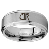 8mm CTR Step Edges Brushed Tungsten Carbide Mens Wedding Band