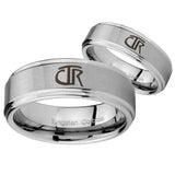 Bride and Groom CTR Step Edges Brushed Tungsten Carbide Custom Ring for Men Set