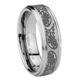 10mm Etched Tribal Pattern Step Edges Brushed Tungsten Mens Engagement Band