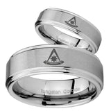 His Hers Pester Master Masonic Step Edges Brushed Tungsten Men's Bands Ring Set