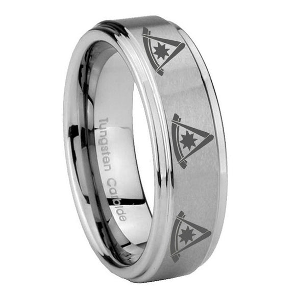 10mm Multiple Pester Master Masonic Step Edges Brushed Tungsten Promise Ring