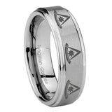 8mm Multiple Pester Master Masonic Step Edges Brushed Tungsten Mens Ring