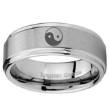 8mm Yin Yang Step Edges Brushed Tungsten Carbide Wedding Engagement Ring