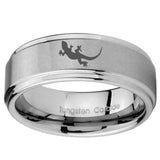 10mm Lizard Step Edges Brushed Tungsten Carbide Mens Engagement Band