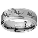 10mm Multiple Lizard Step Edges Brushed Tungsten Carbide Mens Ring Engraved