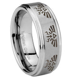 10mm Multiple Zelda Skyward Sword Step Edges Brushed Tungsten Men's Band Ring