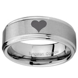 8mm Heart Step Edges Brushed Tungsten Carbide Men's Engagement Band