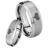 Bride and Groom Heart Step Edges Brushed Tungsten Carbide Rings for Men Set