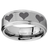 10mm Multiple Heart Step Edges Brushed Tungsten Carbide Wedding Bands Ring