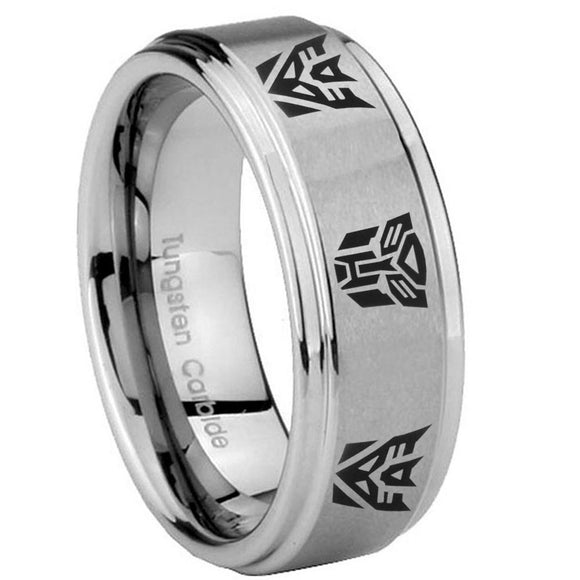 8mm Transformers Autobot Decepticon Step Edges Brushed Tungsten Custom Ring for Men