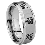 10mm Transformers Autobot Decepticon Step Edges Brushed Tungsten Custom Mens Ring