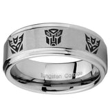 10mm Transformers Autobot Decepticon Step Edges Brushed Tungsten Custom Mens Ring