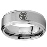 8mm Skull Step Edges Brushed Tungsten Carbide Personalized Ring