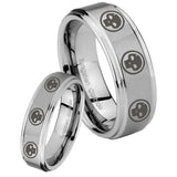 His Hers Multiple Skull Step Edges Brushed Tungsten Men's Wedding Band Set