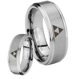 His Hers Zelda Triforce Step Edges Brushed Tungsten Men's Engagement Band Set