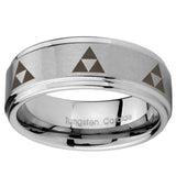 8mm Multiple Zelda Triforce Step Edges Brushed Tungsten Wedding Bands Ring