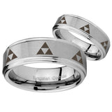 His Hers Multiple Zelda Triforce Step Edges Brushed Tungsten Mens Ring Set