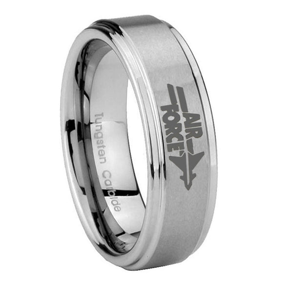 10MM Step Edges Air Force Tungsten Carbide Silver Men's Ring