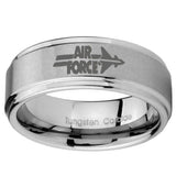 8MM Air Force Step Edges Silver Tungsten Carbide Laser Engraved Ring