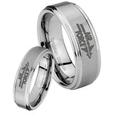 His and Hers Step Edge Air Force Tungsten Silver Wedding Rings Set