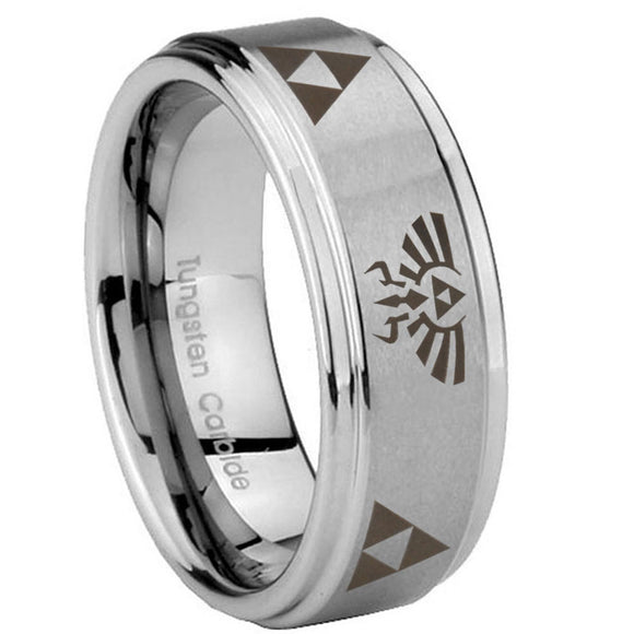 10mm Legend of Zelda Step Edges Brushed Tungsten Carbide Engagement Ring