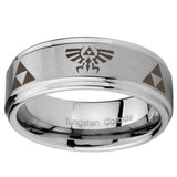10mm Legend of Zelda Step Edges Brushed Tungsten Carbide Engagement Ring