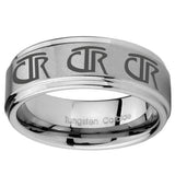 8mm Multiple CTR Step Edges Brushed Tungsten Carbide Anniversary Ring