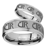 His Hers Multiple CTR Step Edges Brushed Tungsten Custom Ring for Men Set