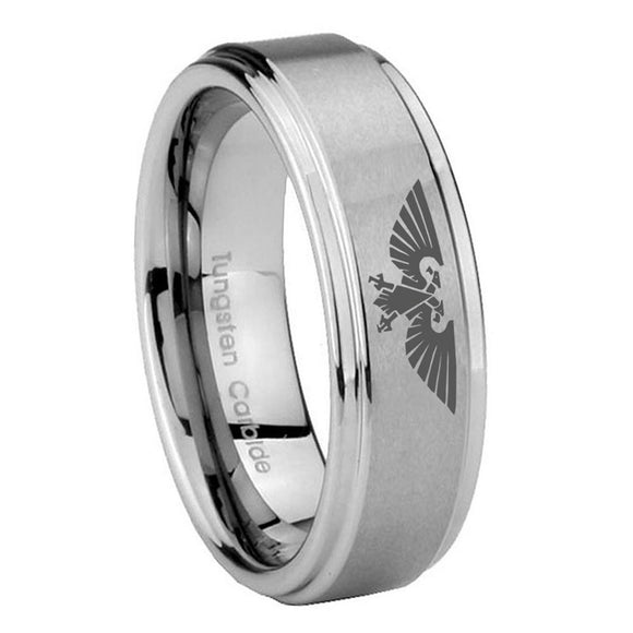 8mm Aquila Step Edges Brushed Tungsten Carbide Mens Anniversary Ring