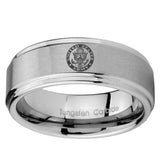 8mm U.S. Army Step Edges Brushed Tungsten Carbide Mens Anniversary Ring