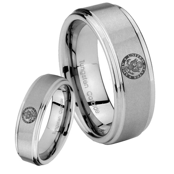His Hers U.S. Army Step Edges Brushed Tungsten Men's Wedding Band Set