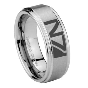 8mm N7 Design Step Edges Brushed Tungsten Carbide Mens Anniversary Ring