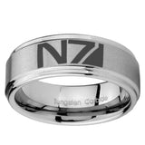 8mm N7 Design Step Edges Brushed Tungsten Carbide Mens Anniversary Ring