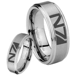 His Hers N7 Design Step Edges Brushed Tungsten Men's Wedding Band Set