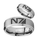 His Hers N7 Design Step Edges Brushed Tungsten Men's Wedding Band Set