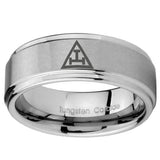 10mm Masonic Triple Step Edges Brushed Tungsten Carbide Mens Wedding Ring